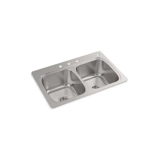 KOHLER Verse 33 in Drop-In Double Bowl 20 Gauge Stainless Steel Kitchen Sink, 4-Hole - K-RH5267-4-NA