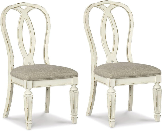 Signature Design by Ashley French Country Ribbon Back Dining Chairs, 2 Count, Chipped White - Realyn