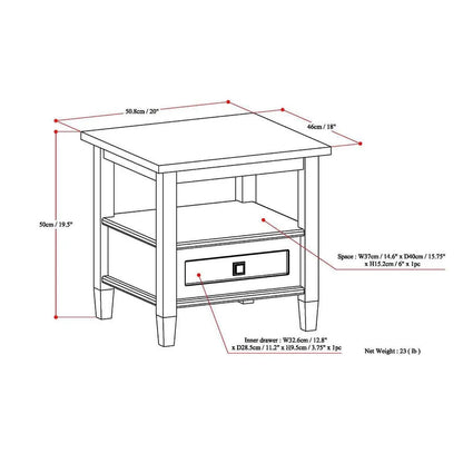 Solid Wood Rectangle End Table With Drawer And Shelf, 18.1in D x 20in W x 19.5in H - Norfolk