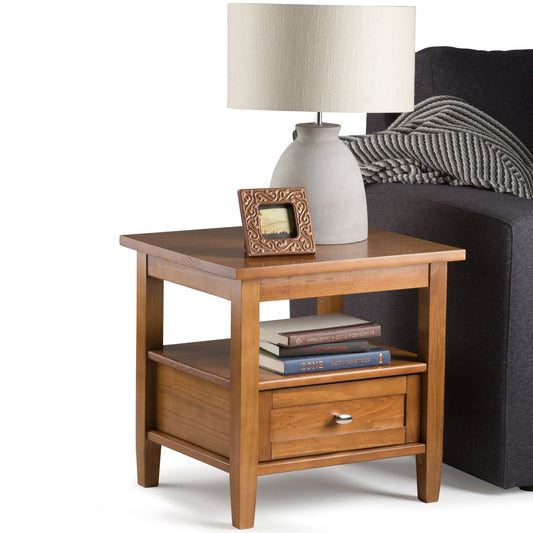 Solid Wood Rectangle End Table With Drawer And Shelf, 18.1in D x 20in W x 19.5in H - Norfolk