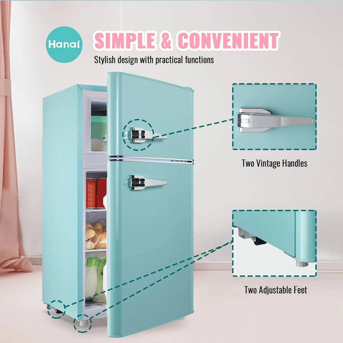 WANAI 3.5 Cu.ft Compact Refrigerator With Top Freezer, Blue