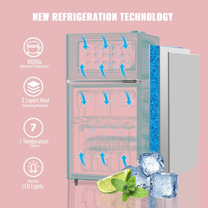 WANAI 3.5 Cu.ft Compact Refrigerator With Top Freezer, Blue