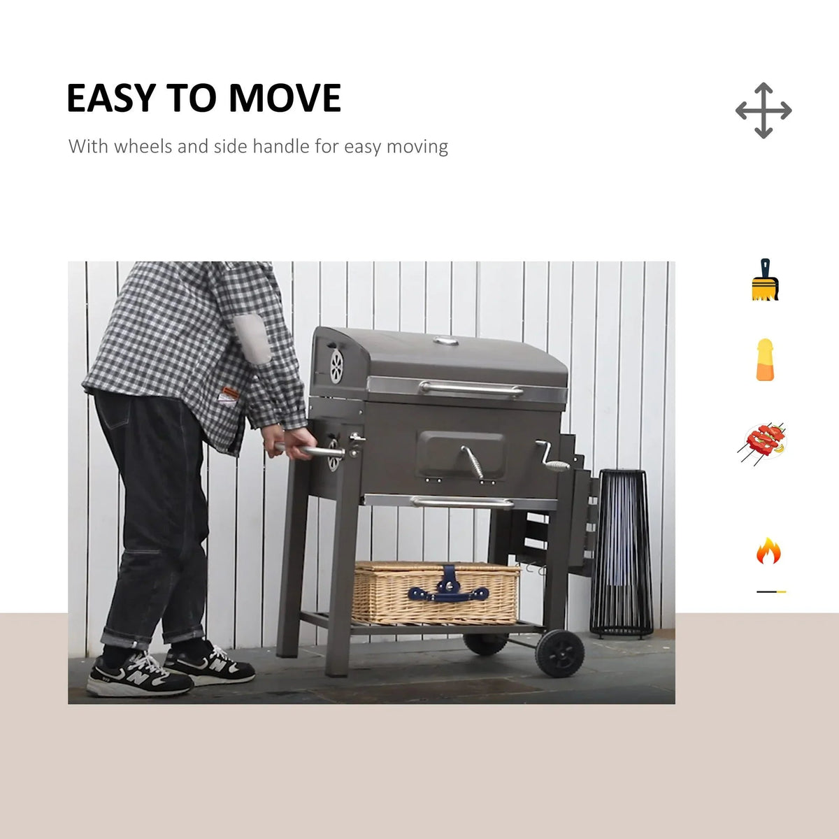 Outsunny Charcoal BBQ Grill, Gray, 45.25 in L x 22 in W x 42.5 in H - 846-013