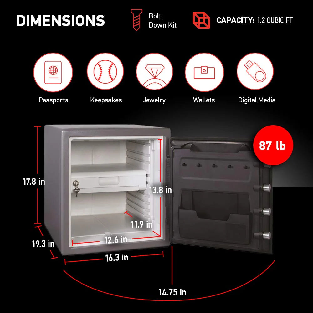 Digital Safe Box, Fireproof And Waterproof, 1.23 Cubic Feet, Alloy Steel