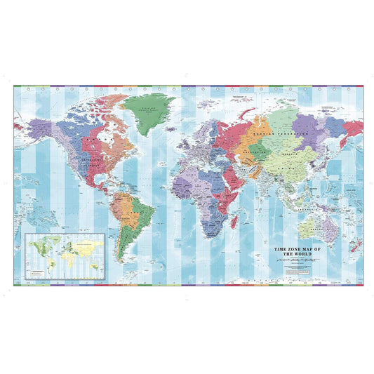 Time Zone Wall Map Of The World - 53.75 x 31.5 Inches