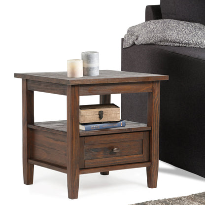 Solid Wood Rectangle End Table With Drawer And Shelf, 18.1in D x 20in W x 19.5in H - Norfolk