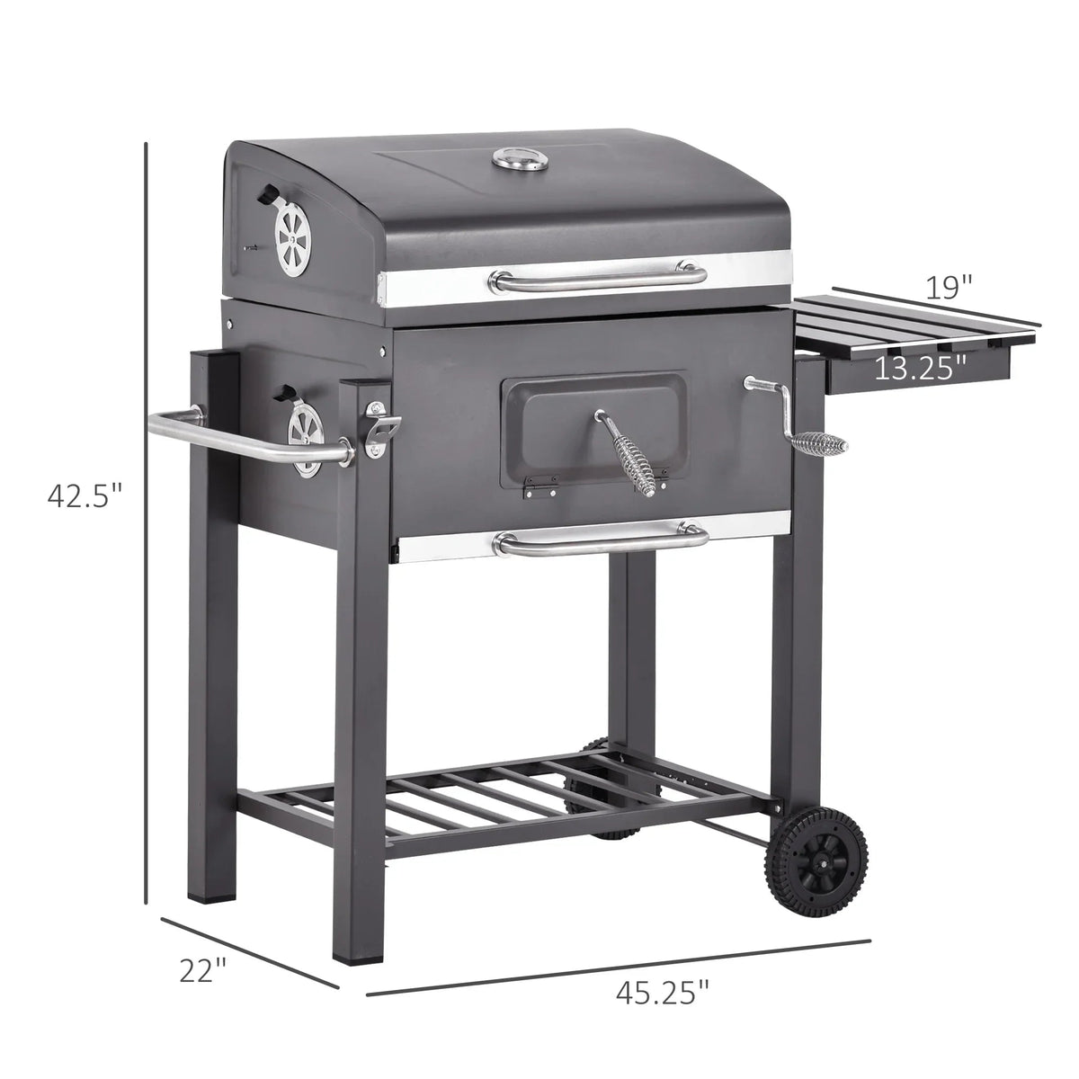 Outsunny Charcoal BBQ Grill, Gray, 45.25 in L x 22 in W x 42.5 in H - 846-013