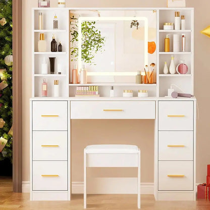ANWBROAD Lighted Makeup Vanity Desk With LED Mirror, 39.4-Inch W x 15.7-Inch D x 55.1-Inch H