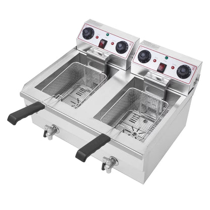 Stainless Steel Dual-Tank Deep Fryer With Faucet Drains, 16.9 QT, 3400W - EH102V