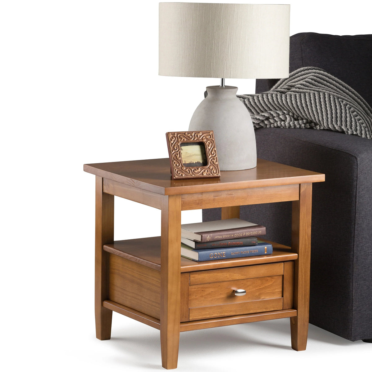 Solid Wood Rectangle End Table With Drawer And Shelf, 18.1in D x 20in W x 19.5in H - Norfolk