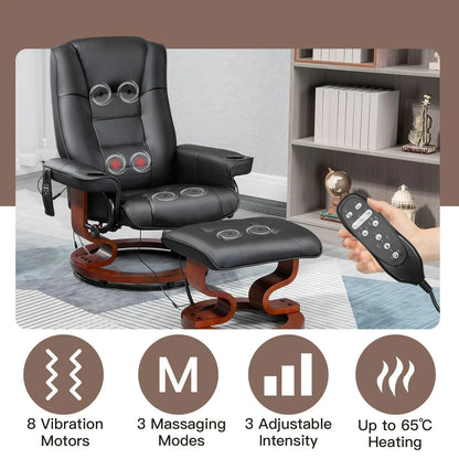 AVAWING Faux Leather Swivel Massage Recliner Chair With Ottoman - Black