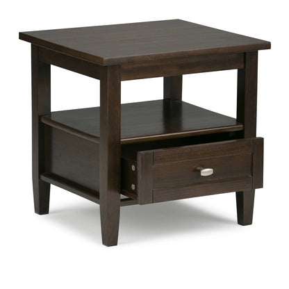 Solid Wood Rectangle End Table With Drawer And Shelf, 18.1in D x 20in W x 19.5in H - Norfolk