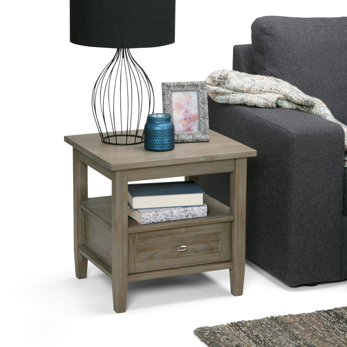 Solid Wood Rectangle End Table With Drawer And Shelf, 18.1in D x 20in W x 19.5in H - Norfolk