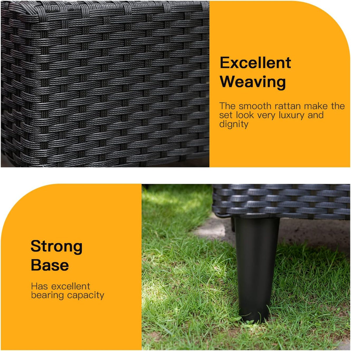 4-Piece Outdoor Rattan Wicker Patio Conversation Set With Tempered Glass Table