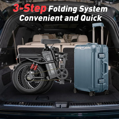 Tomofree Folding Electric Bike For Adults, 1200W, 48V 20Ah, 16 x 3in Tire, 330lbs, Black - T1