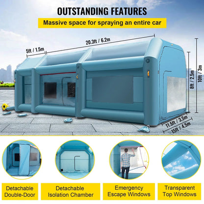 BENTISM Inflatable Car Paint Booth 26x15x10FT With Filter System And 2 Blowers