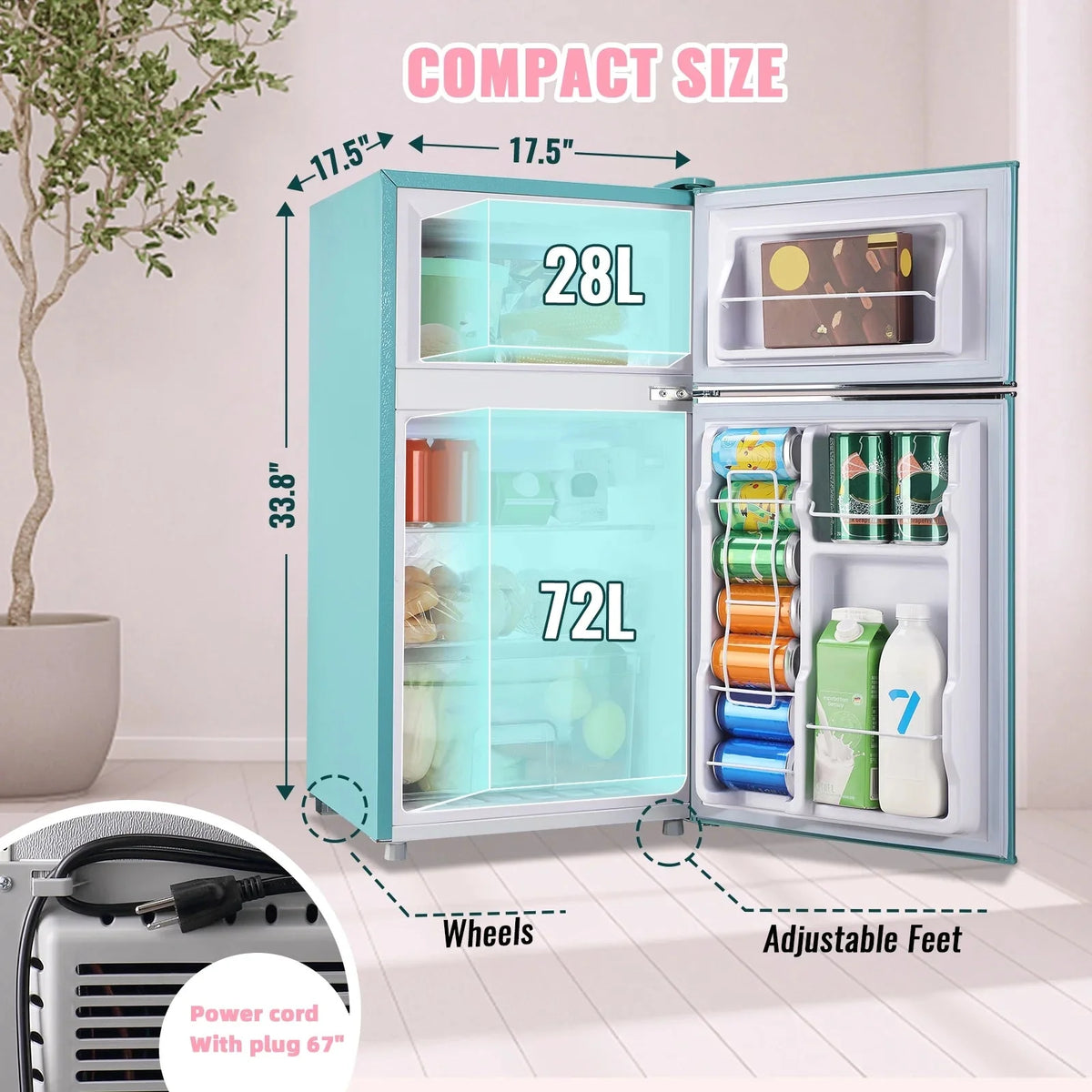 WANAI 3.5 Cu.ft Compact Refrigerator With Top Freezer, Blue